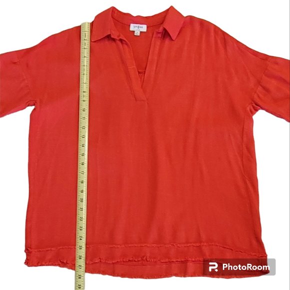 Umgee Tomato Red Linen Blend Over-Sized Boho Tunic with Frayed Hem - Picture 6 of 9